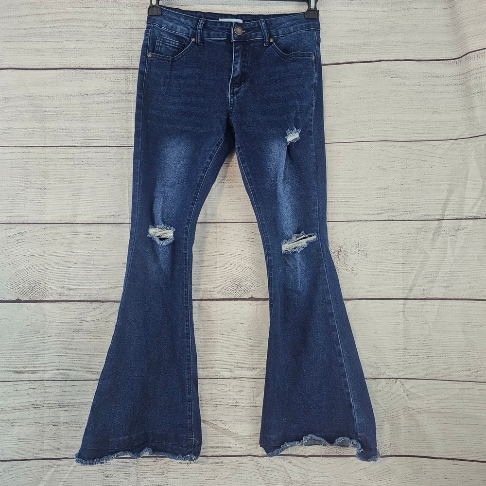 Bamboo Jeans Size 7 Flare Raw Hem Distressed Stretch L764
